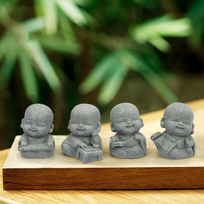 Buddha Statue for Home Decor - 2 Inch Sandstone Figurines for Spiritual Decor, Feng Shui, Zen Garden, Car Dashboard, Office Desk, Home & Garden Decor with Blessing Amulet