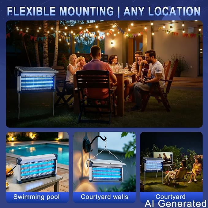 Solar Bug Zapper Outdoor (Silver Gray, 22.5in Diagonal)