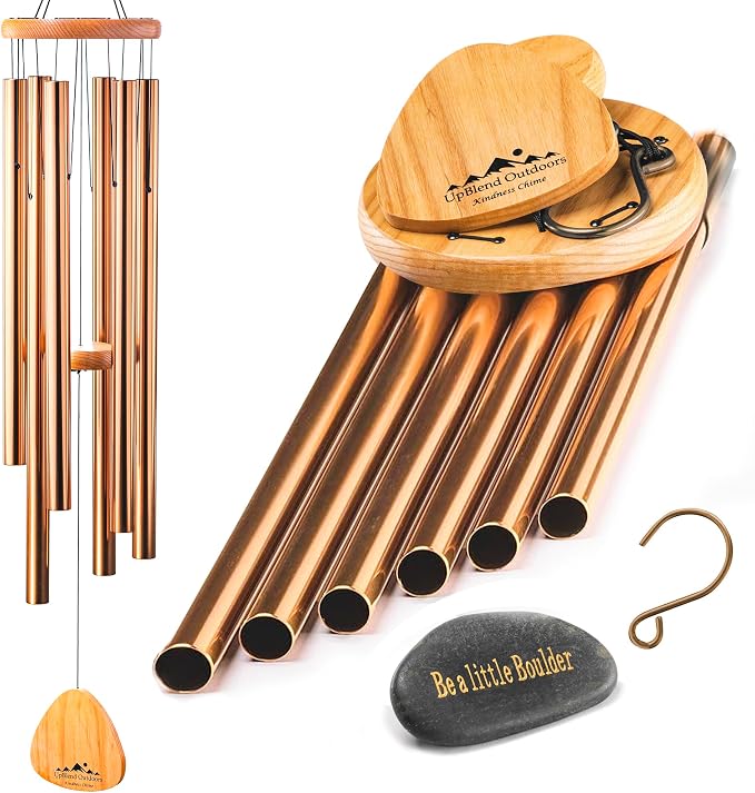 Bronze Wind Chimes for Outside Deep Tone, 41 Inch Hand Tuned B Major Pentatonic Alto Wind Chime with Decorative Kindness Stone, Outdoor Garden Patio Porch Decor, Meaningful Sympathy Memorial Gift