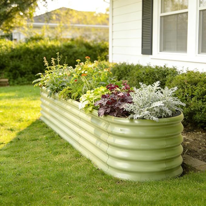 2-Pack Galvanized Raised Garden Bed 6x2x1.5 ft, 17" Tall Metal Planter Boxes Outdoor for Vegetable, Above Ground Raised Bed Kit for Gardening, Durable Zn-Al-Mg Coated Flower Bed - Moss Green