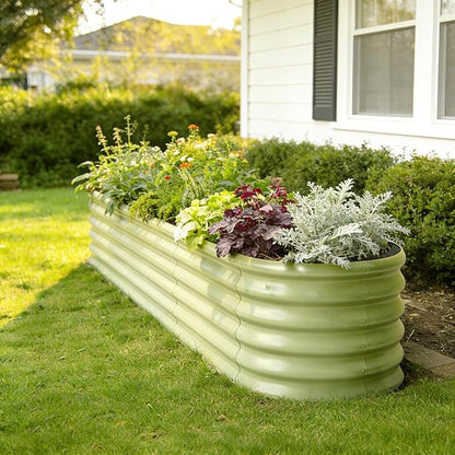 6x2x1.5 ft Galvanized Raised Garden Bed, 18" Tall Metal Raised Planters for Outdoor Plants, Vegetables, Herbs, Above Ground Raised Garden Bed Kit for Small Space Gardening - Sand Beige