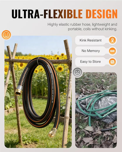 20FT x 5/8" Rubber Garden Hose, Heavy Duty Garden Hose, 300 PSI Working, 1000 PSI Burst, Swivel Handle with Stainless Steel Ring, 5-Layer Braided, All-Weather Outdoor Use, BG20GH06