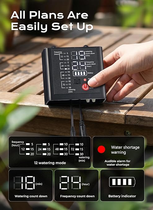 49ft Solar Drip Irrigation System with USB Charging for 15 Potted Plants | Plant Watering Devices, Automatic Watering System IP44 Waterproof 2200mAh for Garden Farm Greenhouse(Black)