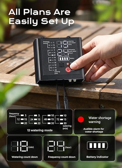 49ft Solar Drip Irrigation System with USB Charging for 15 Potted Plants | Plant Watering Devices, Automatic Watering System IP44 Waterproof 2200mAh for Garden Farm Greenhouse(Black)