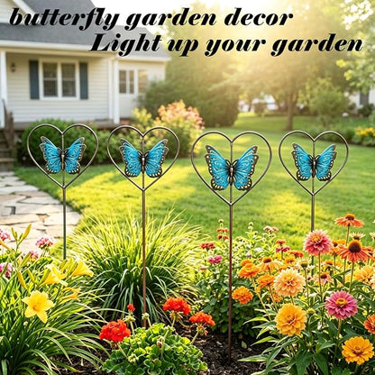 Decorative garden stakes,rotating butterfly garden stake,cemetery decor | vintage blue metal garden decor;perfect for flower pots, outdoor gardens, lawns and garden decor for outside