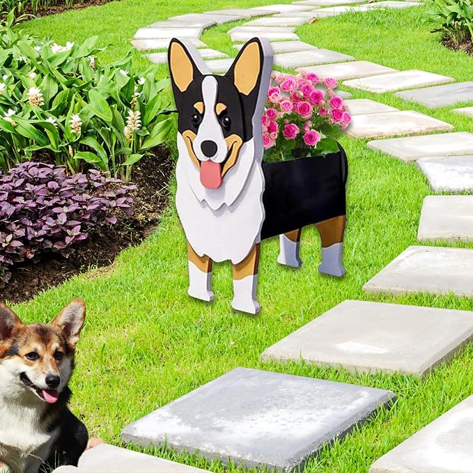 Welsh Corgi Dog Planter Pots, 9.84 x 6.77 x 17 Inches | Large Dog Flower Pot, Cute Animal Shaped Plant Pot, Gifts for Women & Pet Lovers, Indoor Outdoor Garden Home Office Decor