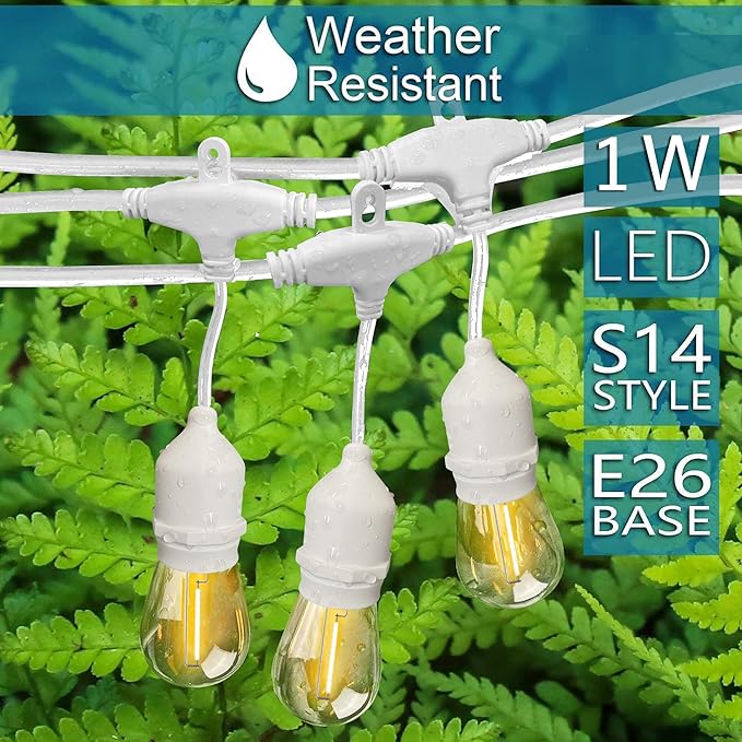 Banord Outdoor String Lights, 105FT Waterproof Patio Lights with 1W Dimmable LED Bulbs, Hanging String Lights for Outdoor Backyard, Garden, Deck, Porch, Gazebo, Balcony, Camping, Party(White)
