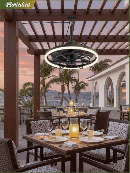 Fanbulous Outdoor Ceiling Fans with Light for Patios, 24" Weatherproof Plug in Ceiling Fan, Gazebo Fan Remote&APP Control, 3CCT Dimmable,Caged Ceiling Fan with Hanging Hook for Porch, Pergola,Canopy