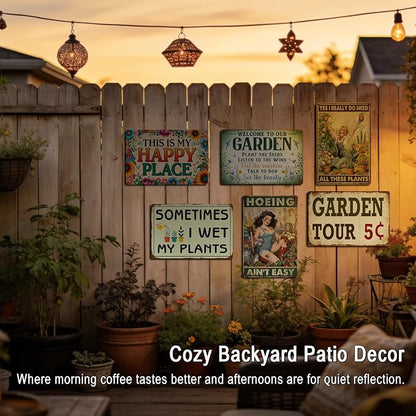 Vintage Garden Decor Gardening Art Signs Plant Lovers' Gifts | Motivational Greenhouse Yard Fence She Shed Wall Decor Women Gardeners Welcome To Our Garden Tin Sign 12x8 Inch Weather-proof