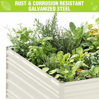 WORKPRO 7.5x4x2ft Outdoor Galvanized Raised Garden Bed, Rust-Resistant Planter Raised Beds for Vegetable, Flowers, Herbs, White