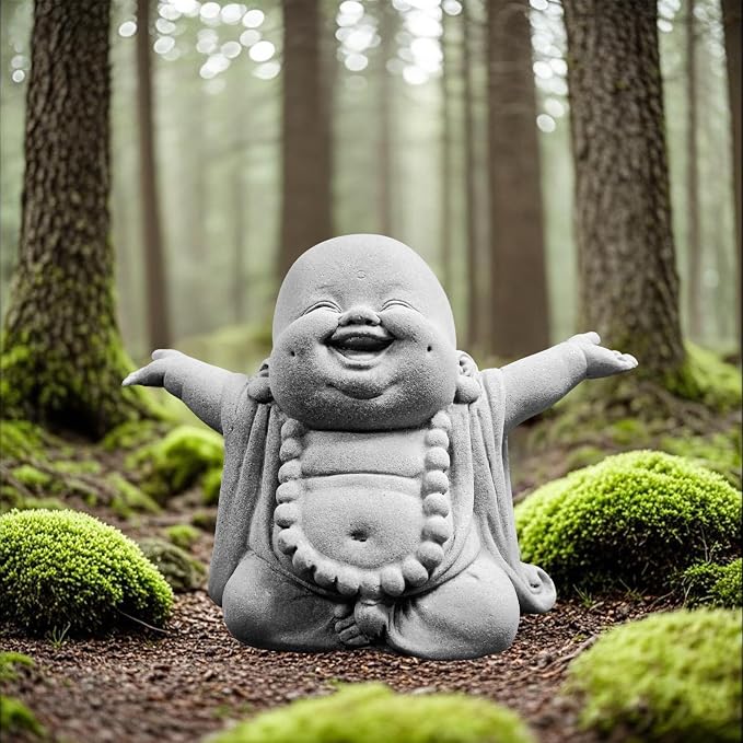 Laughing Buddha Statue,Zen Monk Praying Statue Sculptures Ornament for Garden,Outdoor,Wealth,Good Luck, Indoor,Mini Buddha Fish Tank Decoration