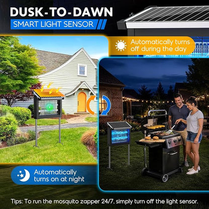 Solar Bug Zapper Outdoor with Projector Lights, Waterproof Mosquito Zapper, 4500V Electric Bug Zapper Indoor with Smart Light Sensor, Mosquito Trap Fly Zapper for Patio Backyard Kitchen RV Camping