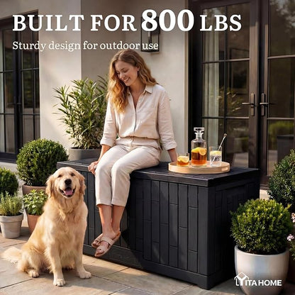 YITAHOME 120 Gallon Large Deck Box | 53"L x 22.7"W x 25.5"H Resin Outdoor Storage Box with Slide-Locking Lid for Patio Cushions, Garden Tools, Pool Supplies, Easy