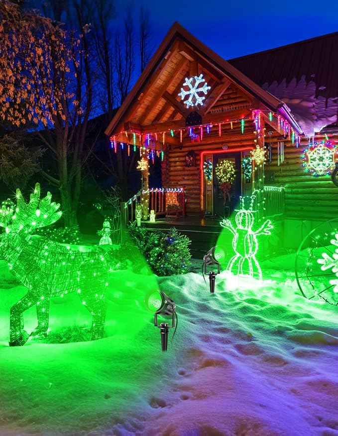Green Landscape Lights Outdoor, 14 LED Landscape Lighting with US Plug, IP65 Waterproof Spotlights for Tree Yard Garden Pathway St. Patrick's Day Halloween Christmas Decor 4 Pack