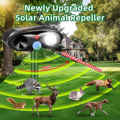 4 Pack Upgraded Solar Animal Repellent Ultrasonic Outdoor for Cats, Raccoons,Squirrels,Rabbits &Foxes,Sonic Deer Repellent Devices Waterproof with Motion Sensor& Flashing Animal Deterrent for Garden