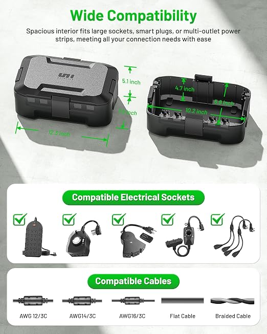 [2026 Upgrade] Outdoor Waterproof Electrical Box, (12.3 x 7.5 x 5.1 inch) with IP55 Waterproof Canvas, Weatherproof Extension Cord Cover, Protect Power Strip, Plug, Socket, Christmas Holiday Lights