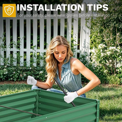 DWVO 6 x 3 x 1.5 FT Raised Garden Bed Kit, Outdoor Galvanized Flower Bed with Gloves, Large Metal Planter Box for Vegetables, Flowers, Herbs, Fruits, Green
