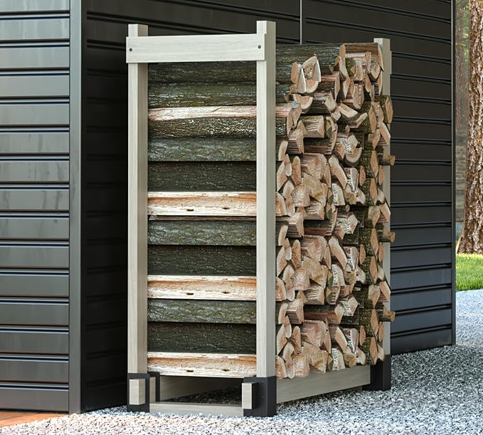 Kingson 4 Pack Heavy Duty Firewood Log Storage Rack Brackets, Adjustable Length Indoor Outdoor Fireplace Wood Holder, Rust-Proof Powder Coated Steel DIY Kit with Screws