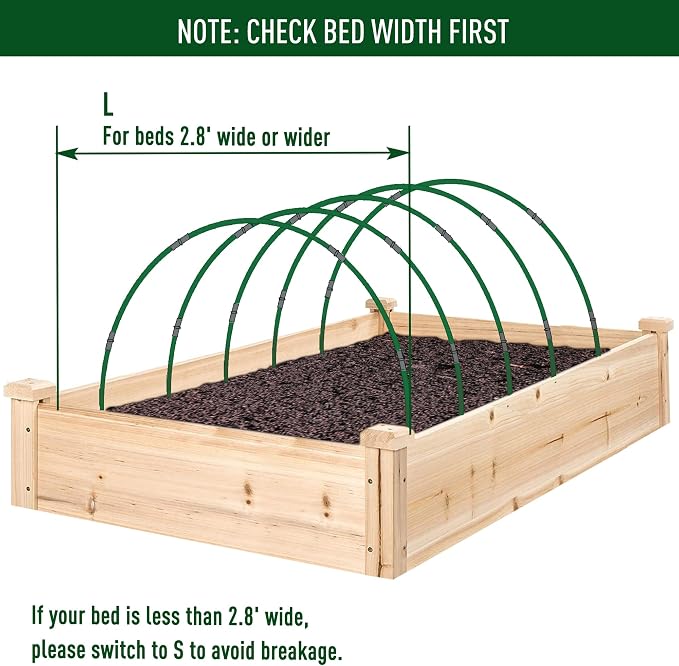 MAXPACE Greenhouse Hoops Kit, DIY 8ft Grow Tunnel, Fits Raised Garden Beds 2.8ft Wide & Up, 25 Pcs Rust-Proof Fiberglass Frame Support Rods for Row Cover, Shade Cloth, Frost Netting & Plant Stakes