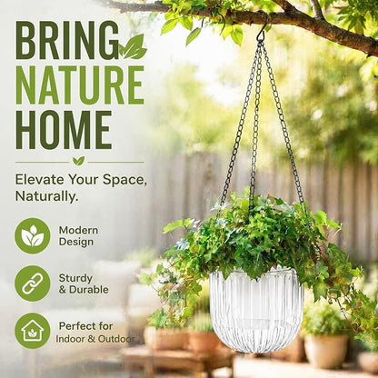 Pumtus 3 Pack Hanging Planters for Indoor Plants, 6.5 Inch Self Watering Flower Pot with Drainage Hole, Plastic Hanging Basket with 3 Hooks Chains, Plant Holder for Outdoor Plants, Herbs (3 Colors)