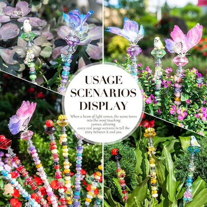264Pcs Beaded Garden Stakes with Cute Animal- Bee, Ladybug, Bird & Butterfly Fairy Wand Kit,12in Threaded Rods for Spring Garden Outdoor&Indoor Decorations