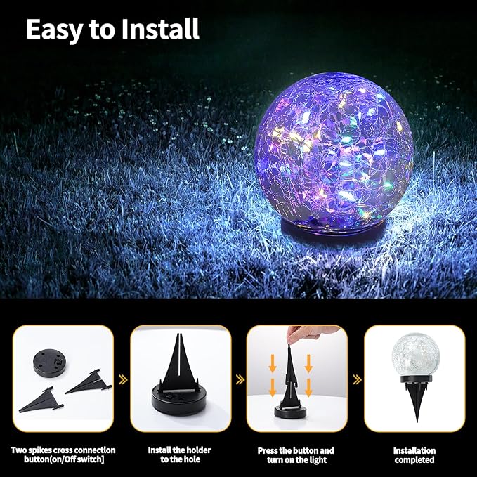 JKIMK Solar Globe Lights Outdoor Waterproof-Solar Balls for Garden-Cracked Glass Ball Solar Lights Outdoor-Solar Orbs for Outside-Outdoor Decorations for Patio and Yard Lawn Backyard Decor