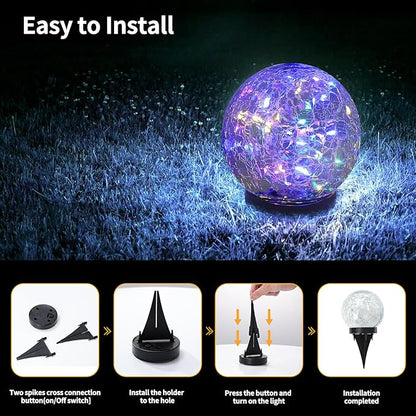 JKIMK Solar Globe Lights Outdoor Waterproof-Solar Balls for Garden-Cracked Glass Ball Solar Lights Outdoor-Solar Orbs for Outside-Outdoor Decorations for Patio and Yard Lawn Backyard Decor