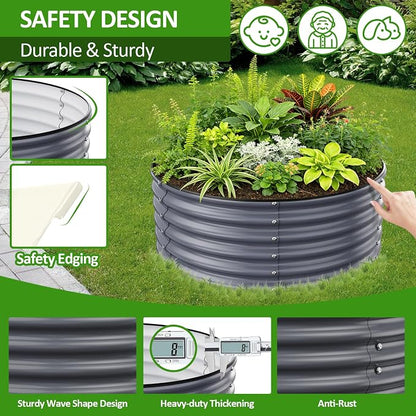 Gruper Galvanized Raised Garden Bed, 3.5ft x 17'' Tall Round Metal Planter Raised Garden Boxes Outdoor for Vegetable Fruits Flower Herb, Anti-Rust and Sturdy & Easy-Setup