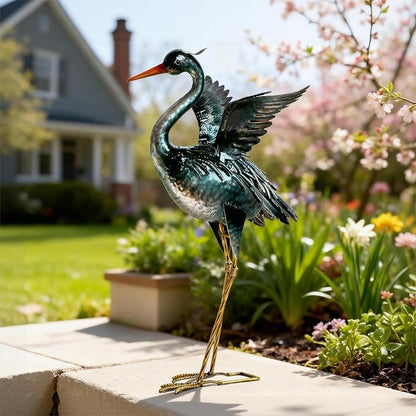 chisheen Crane Garden Statue Metal Heron Outdoor Decor Yard Art Bird Gift | Handcrafted Quality Iron and Handpainted Waterproof Finish