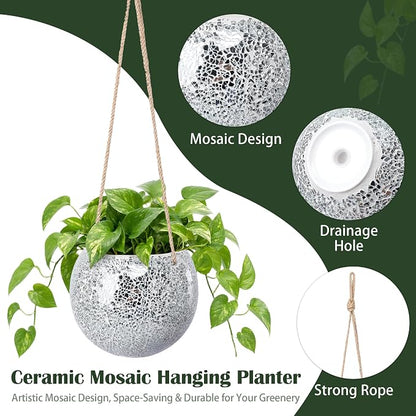 Hanging Planter Mosaic Garden Pot Small Flower Pot for Indoor Plant Disco Ball Hanging Planter with Drainage Sliver