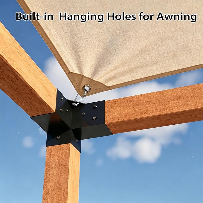 Pergola Kit with 3-Way Brackets for 4"x 4" (Actual 3.6" X 3.6") Lumber, Heavy Duty Iron Pergola Bracket Suitable for Pergolas, Gazebos Includes Metal Base, Screws