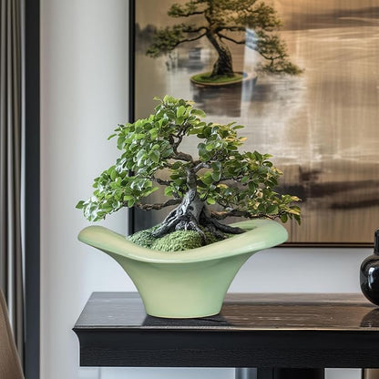 Ceramic Bonsai Pots - Large Succulent Planter 13 Inch Plant Pot Indoor Succulent Pot with Drainage Hole Outdoor Planter Bonsai Tree Pot for House Home Garden Office Decor Green