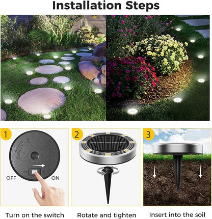 30 Pack Solar Ground Lights Outdoor, 8 LED Mini Flat Solar Disc Lights, IP65 Waterproof Pathway Lights Solar Powered, Landscape Lighting for Garden Walkway Driveway Yard Lawn,Cool White
