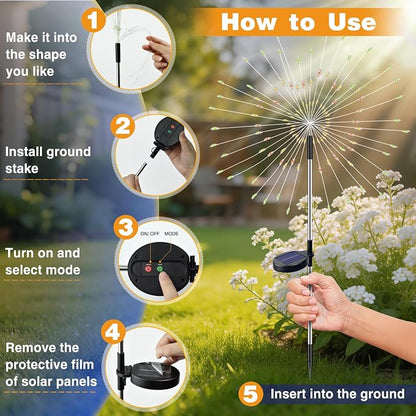 btfarm 6 Pack Solar Garden Lights Outdoor, 8 Modes Firework Lights Solar Powered, Waterproof Twinkle Fairy Light Outside for Yard Patio Pathway Pool Christmas Party Decorative, Multicolor