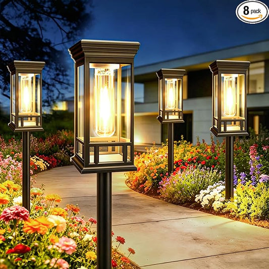 8 Pack Solar Pathway Lights Outdoor, Taller Bright Solar Path Lights Waterproof, Auto On/Off Solar Powered Garden Lights for Outside Landscape Path Yard Walkway Lawn Driveway Patio Lighting Decor