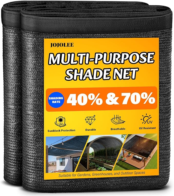 JOJOLEE 40% Sun Shade Cloth, 20x20FT Shade Net Mesh Tarp with Grommets, Black Sunblock Cover for Outdoor Patio Plants, Pergola, Greenhouse, Chicken Coop, Backyard, Balcony