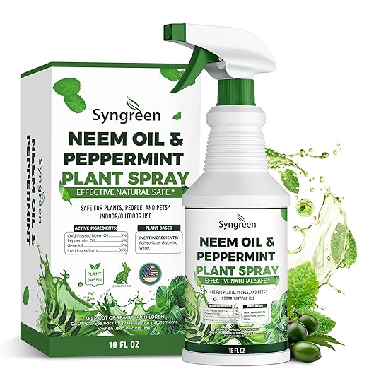 Neem Oil Spray for Plants with Peppermint Oil– Gentle Leaf Maintenance for Indoor and Outdoor Greenery, 16oz