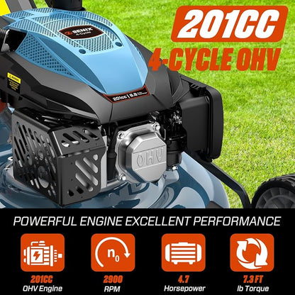 SENIX 201cc 22" 3-in-1 Variable Speed Self Propelled Gas Lawn Mower | Self Propelled Lawn Mower, 22" Self Propelled Gas Lawn Mower, 6 Height Adjustable