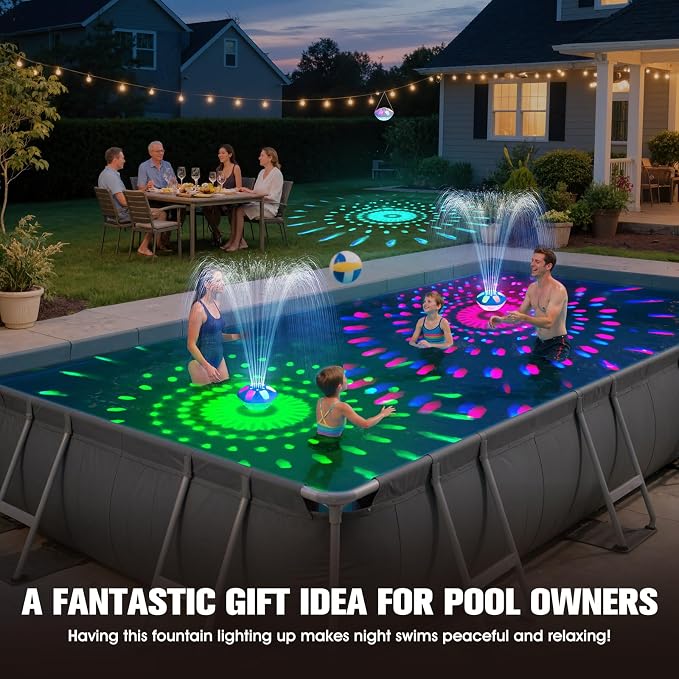 2026 Upgraded Pool Fountain,9000mah Rechargeable Floating Pool Fountain with Light Show,Above Ground Pool Water Fountain Pump with Anchor,Large Swimming Pool Fountain for Inground Pool-1PC,Blue