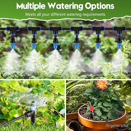 240FT Drip Irrigation System Kit Quick-Connect, Automatic Garden Watering System for Raised Garden Beds, Greenhouse, Yard, Lawn, Plant with 1/2 inch Hose 1/4 inch Distribution Tubing and Accessories