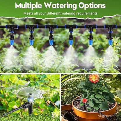 240FT Drip Irrigation System Kit Quick-Connect, Automatic Garden Watering System for Raised Garden Beds, Greenhouse, Yard, Lawn, Plant with 1/2 inch Hose 1/4 inch Distribution Tubing and Accessories