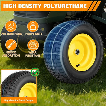 Yesker 16x6.50-8 Pneumatic Lawn Mower Tire and Wheel with 3/4" Bearing Bore, 16x6.50-8nhs Rubber Riding Lawnmower Tires with 3" Center Hub, 2 Pack