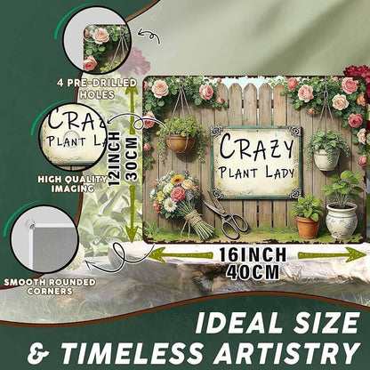 PEACHGARDEN Garden Signs Gardening Wall Decor For Woman Gift Crazy Plant Lady Metal Sign Wall Art Decor For Garden Yard Patio Plant Room Greenhouse 12x16 inch