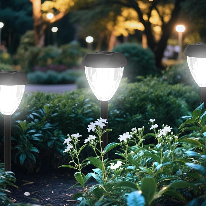 Ensenior Solar Pathway Lights Outdoor - 12-Pack, 6500K LED Landscape Garden Lights, IP65 Waterproof, Tool-Free Auto ON/Off for Garden Yard Patio Walkway Landscape, 14.17" Height