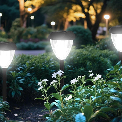 Ensenior Solar Pathway Lights Outdoor - 16-Pack, 6500K LED Landscape Garden Lights, IP65 Waterproof, Tool-Free Auto ON/Off for Garden Yard Patio Walkway Landscape, 14.17" Height