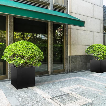 Galvanized Steel Planter Box Black Metal Planter 24Inch Large Square Indoor Outdoor Planters Cube Steel Heavy Duty Planter Powder Coating Modern Commercial Residential for Plants, Patio, Yard, Garden