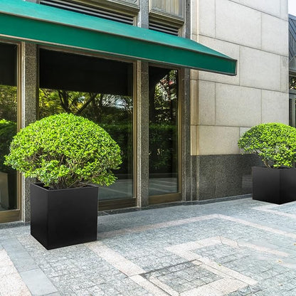 Galvanized Steel Black Planter Box Square 28 in Metal Large Planter Box Outdoor Indoor Huge Cube Heavy Duty Planter Modern Commercial Residential for Plants, Patio, Yard, Garden