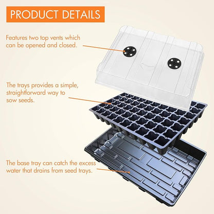 Gardzen Seed Starter Tray, 5 Pack Smiling Face Plant Germination Trays with Total 350-Cell, Seed Starter Kit with Humidity Vented Domes and Bases for Starting Vegetable Herb Seeds 18" x 14", Black
