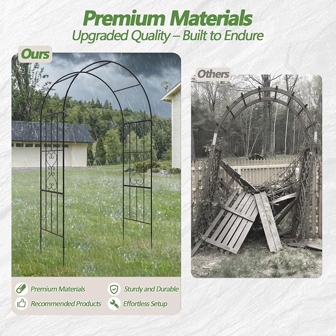 Metal Garden Arch – 47"(L) x 87"(H) Entrance Arbor, Rust-Proof Arbor Trellis, Garden Gate Arch for Backyard Entryway, Trellis for Roses, Ivy, Outdoor Arch for Courtyard, Patio, Garden Door