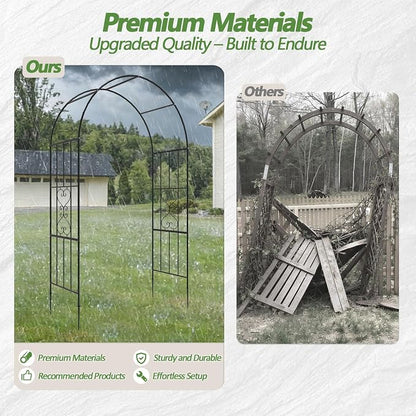 Metal Garden Arch – 47"(L) x 87"(H) Entrance Arbor, Rust-Proof Arbor Trellis, Garden Gate Arch for Backyard Entryway, Trellis for Roses, Ivy, Outdoor Arch for Courtyard, Patio, Garden Door